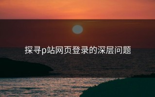 探寻p站网页登录的深层问题
